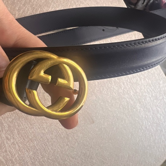 Gucci NWOT navy blue size 95cm memorable buckle dustbag included - Picture 2 of 5